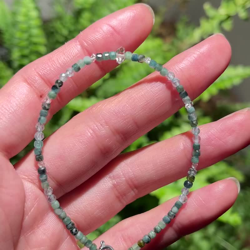 Custom Order / Sterling Silver / Natural Stone Bracelet / Blue Tourmaline / Herkimer Diamond - Bracelets - Stone Blue