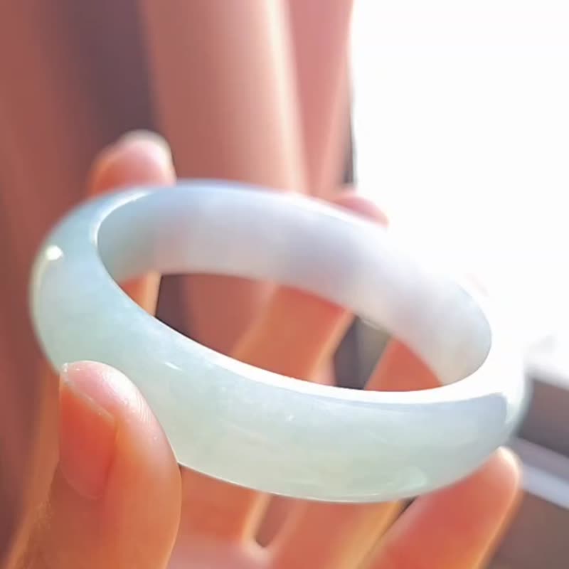 |仙氣藍紫|緬甸a貨翡翠細糯冰夢幻春彩藍紫寬版平安鐲5920圈 - 手鍊/手環 - 玉石 