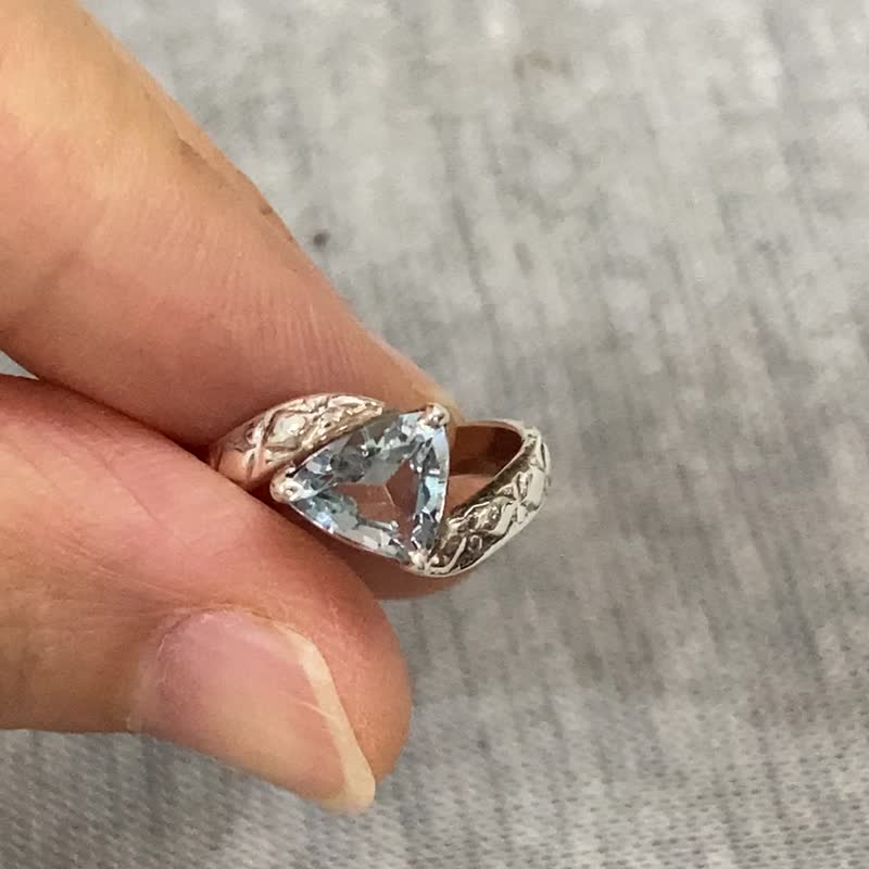 天然 海藍寶 戒指 尼泊爾 手工製 925純銀 - 戒指 - 寶石 