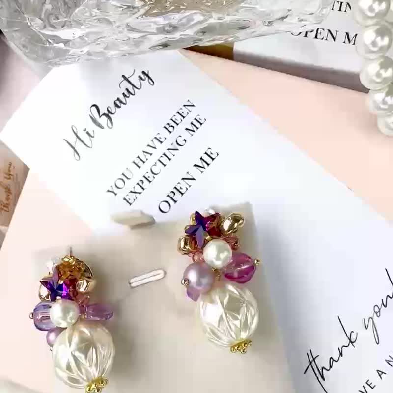 星星耳環/派對耳環/復古風耳環/ wedding earrings/鋯石耳環/ - 耳環/耳夾/耳骨夾 - 半寶石 