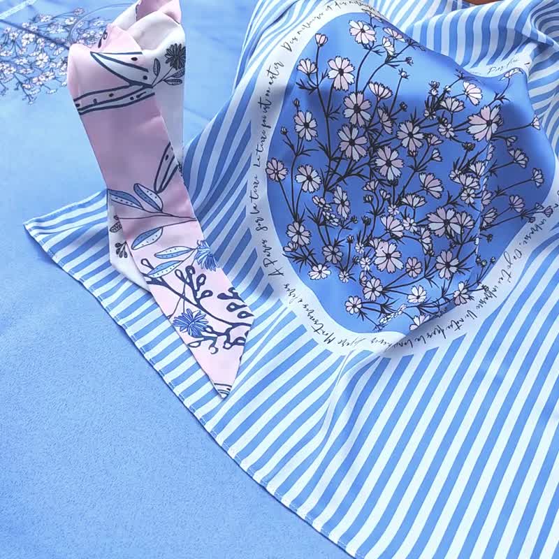 Wild Blue Yonder 柔滑仿絲巾長帶 (原創設計,防皺,可機洗) - 絲巾 - 聚酯纖維 藍色