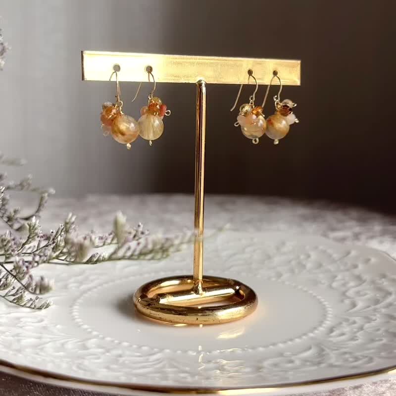 14KGF Gold Rutilated Quartz mini earrings - Earrings & Clip-ons - Gemstone Gold