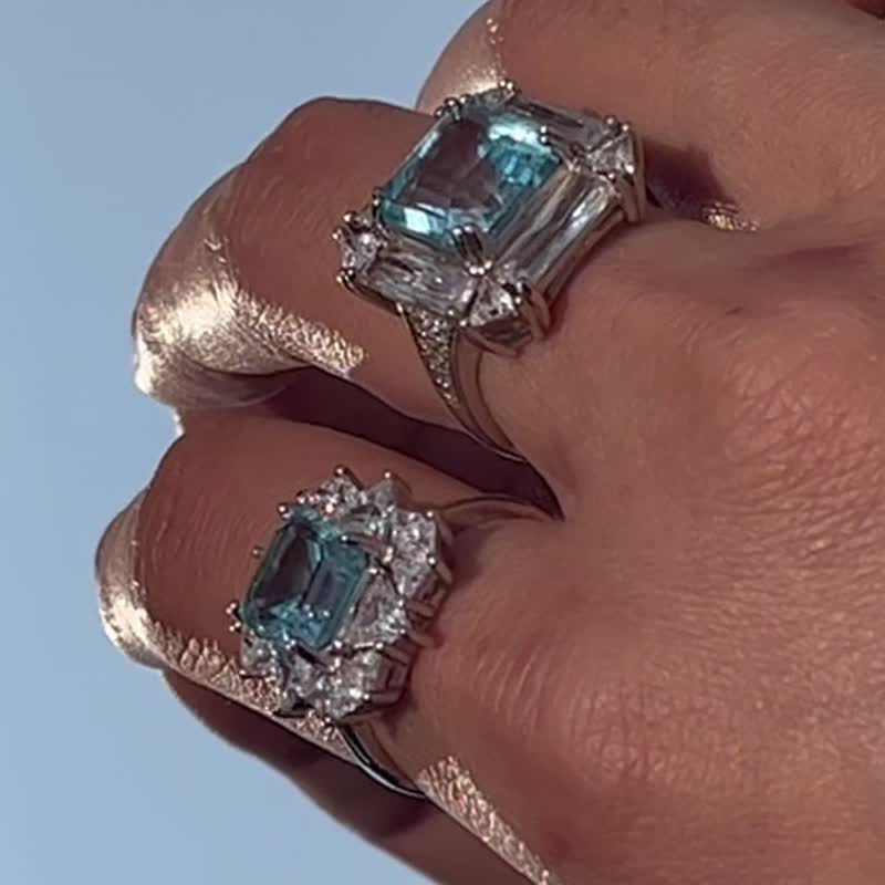 Algrave 阿爾加維繫列 巨型藍托帕石鑲嵌戒指 - 戒指 - 純銀 藍色