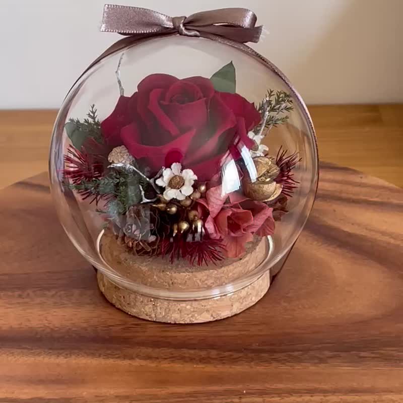 玫瑰永生玻璃盅 永生花 乾燥花 小玻璃球 客製送禮 - 乾燥花/永生花 - 植物．花 紅色