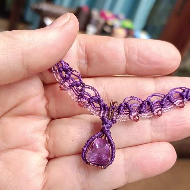 Unique handmade with certified amethyst necklace - สร้อยคอ - เครื่องเพชรพลอย สีม่วง