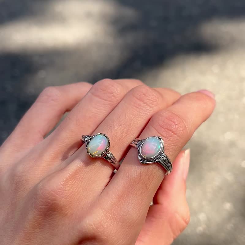 Xiyingyao 925 Silver opal opal ring live handmade silver jewelry crystal natural stone for men and women - แหวนทั่วไป - คริสตัล สีเงิน