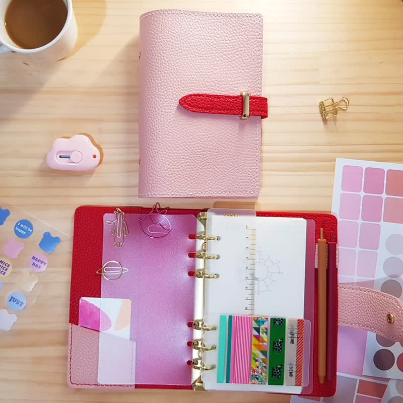 Planner A6 Handcrafted Binder Planner 12 Journaling Supplies Bullet Journal - Notebooks & Journals - Faux Leather Pink