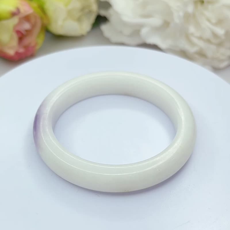 NO.76 Rare and Pretty Purple White Jade Peace Bracelet 54MM Ring Bracelet - Bracelets - Jade Purple