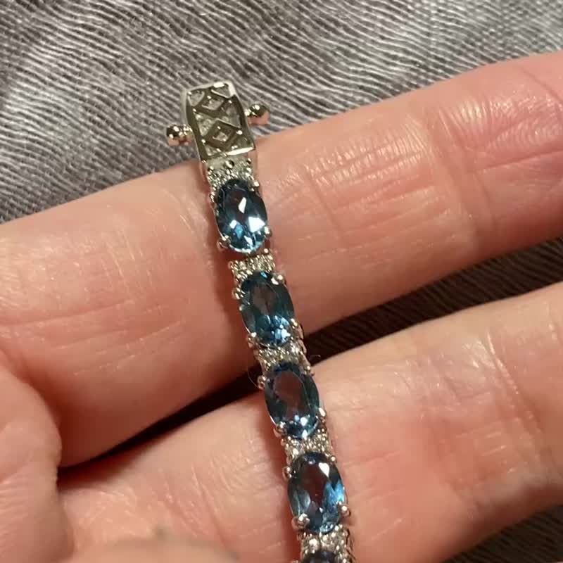 商品在台 天然 倫敦藍 托帕石 手鍊 印度製 925純銀 手工製 - 手鍊/手環 - 寶石 