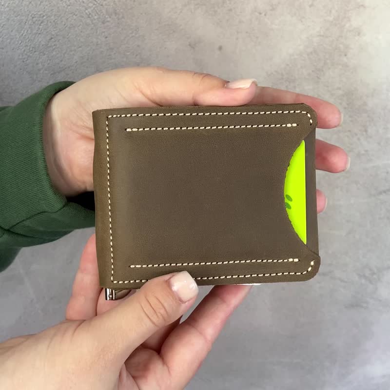 Money Clip / Leather Wallet / Mens Wallet/  Wallet with card slots - กระเป๋าสตางค์ - หนังแท้ สีนำ้ตาล