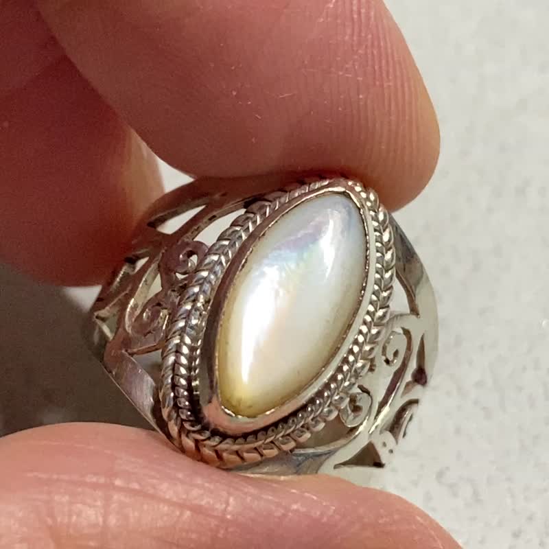 天然 珍珠 戒指 尼泊爾 手工製 925純銀 - 戒指 - 珍珠 