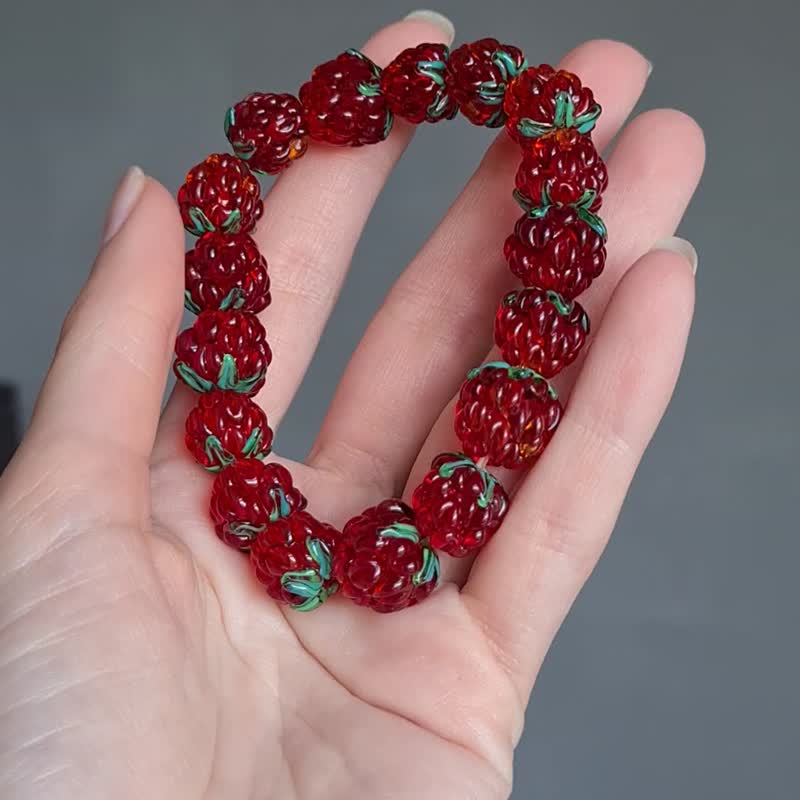 Raspberry glass bracelet, berry jewel - Bracelets - Glass Red