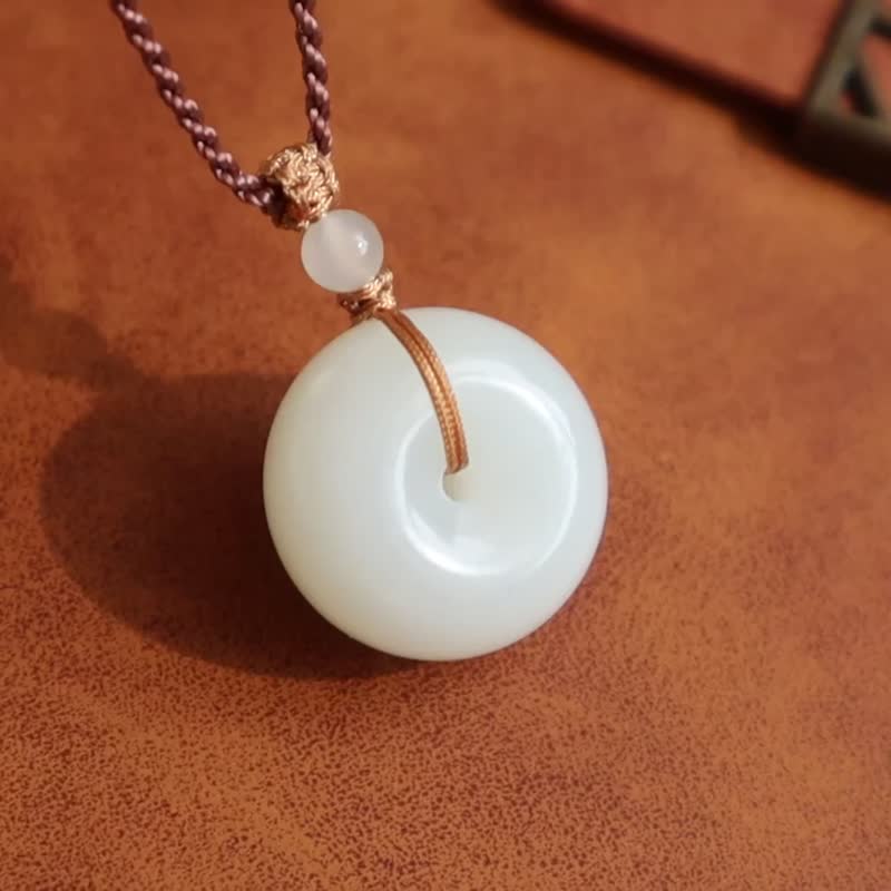 Natural Hetian Jade Peace Buckle Pendant Necklace, Plump Doughnut Shape, Auspicious Peace and Joy, Smooth Sailing and No Worries, A Gift - Necklaces - Jade 