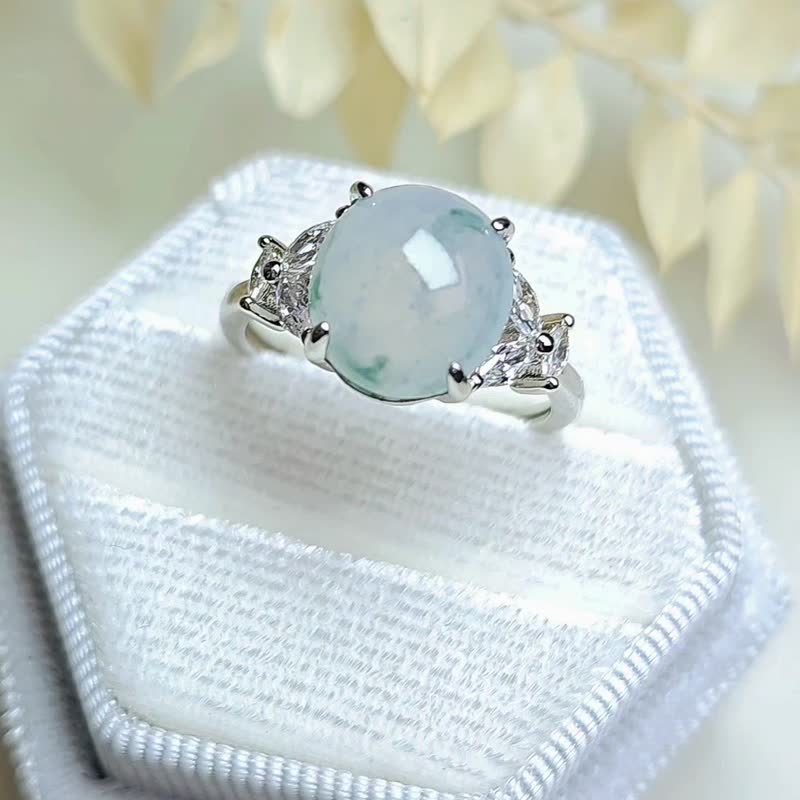 Lucky for you and noble people|Ice glue light blue and purple floating flowers|Myanmar A-quality jade sterling silver simple large style ring - General Rings - Jade 