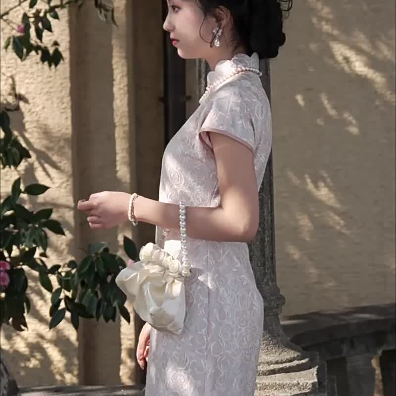玫瑰情書春季新款粉色蕾絲旗袍花瓣領復古民國風少女改良旗袍 - 旗袍/改良式旗袍 - 其他材質 多色