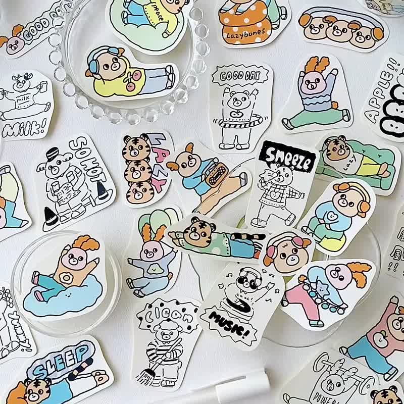 Happy Zoo/Happy Animal Daily/Sticker Pack/Handbook Stickers/Various Patterns - สติกเกอร์ - กระดาษ หลากหลายสี