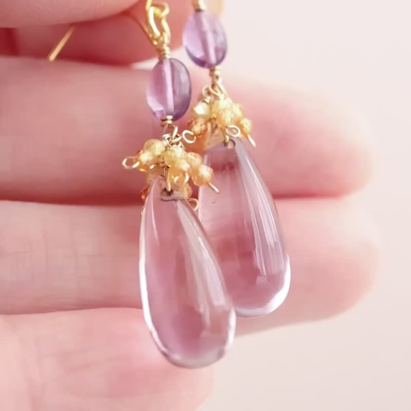 Ametrine Amethyst Sapphire Mandarin Garnet Earrings Clip-On Charms - ต่างหู - หิน สีม่วง