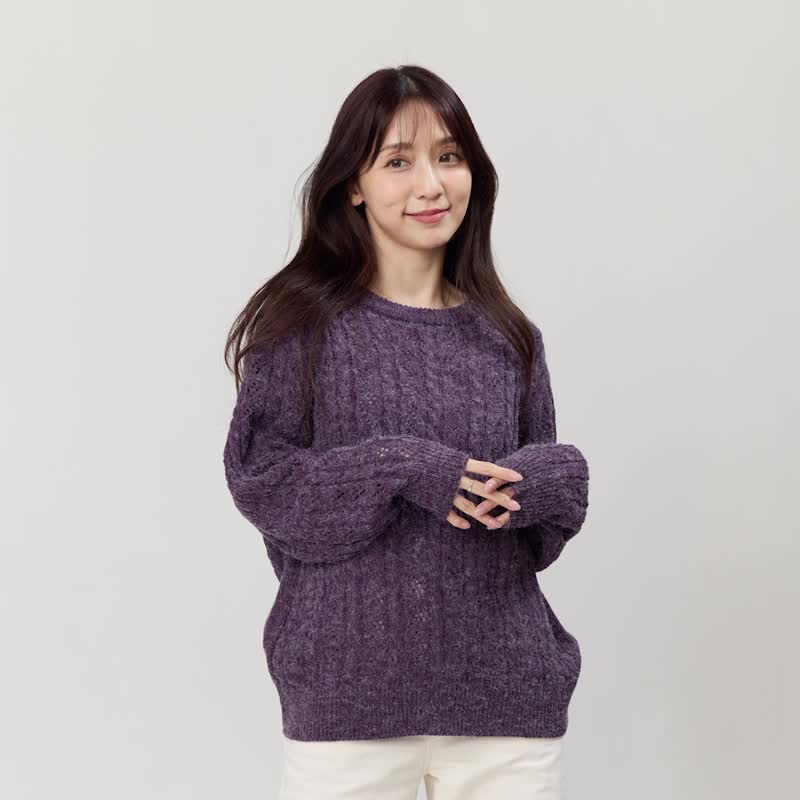 Rita Round Neck Twisted Knit Sweater - Women's Sweaters - Cotton & Hemp Purple