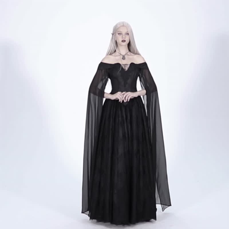 哥德維多利亞一字領長禮服 / 連身裙 - 禮服/小禮服 - 其他材質 黑色