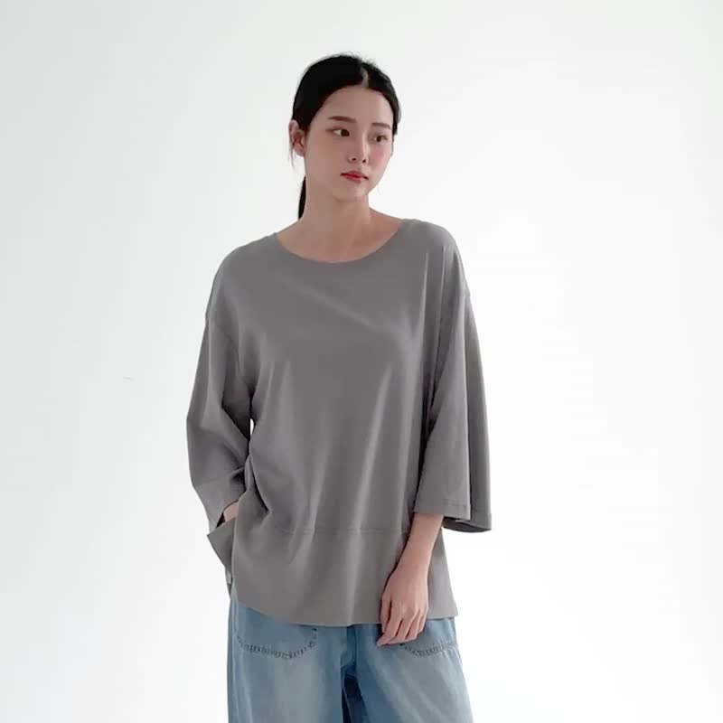 【Simply Yours】百搭寬鬆中袖T 灰F - 女 T 恤 - 棉．麻 灰色