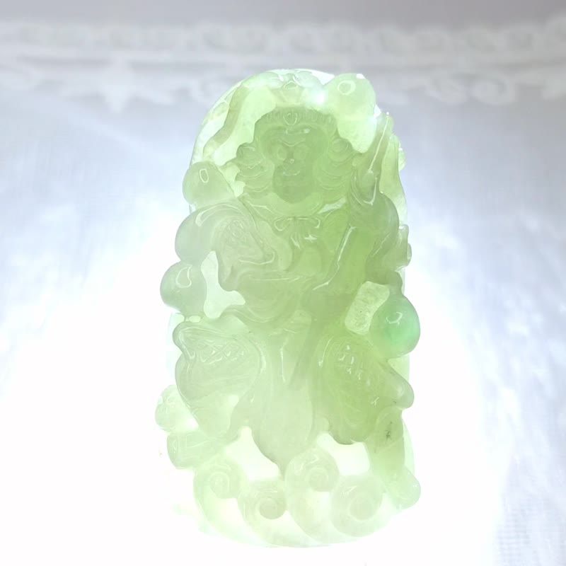 Bingguo Green Monkey King Monkey King Pendant | Natural Burmese Jade A Grade Jadeite - Necklaces - Jade 