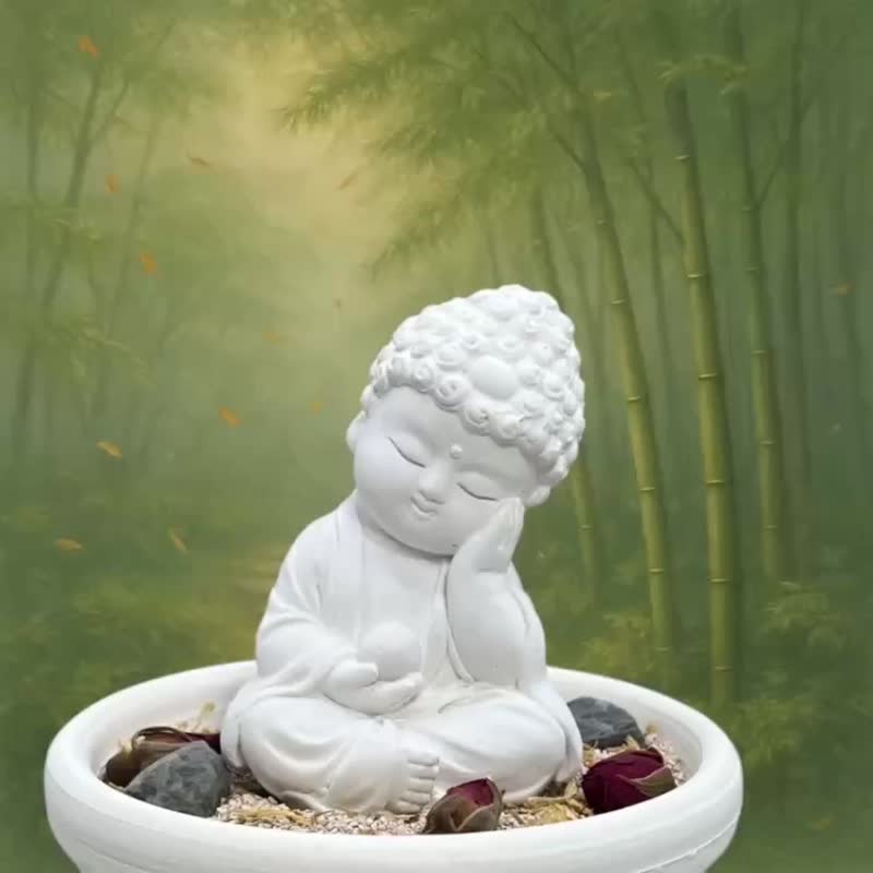 靜性香氛擴香盤組 淨念吉祥小佛  珪藻砂精油香氣盤 文青療癒擺件 - 香氛/精油/擴香 - 水泥 白色