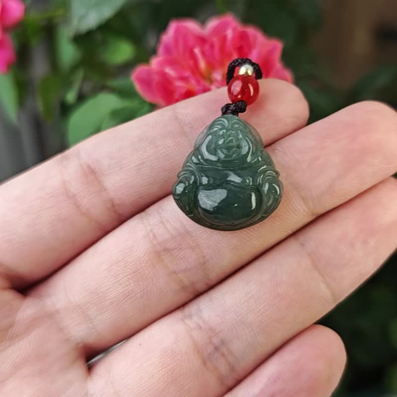 Natural Burmese Jade Buddha Pendant Necklace Product A - สร้อยคอ - เครื่องเพชรพลอย สีเขียว