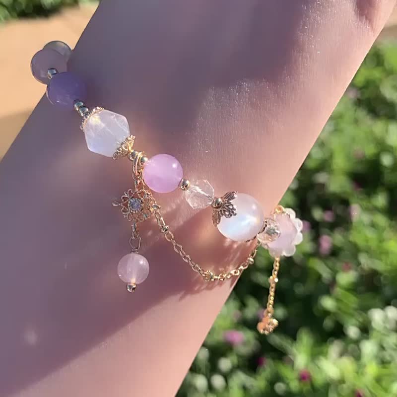 14K gold-filled crystal bracelet retractable buckle bracelet flower promise crystal bracelet peach blossom luck - Bracelets - Crystal Multicolor