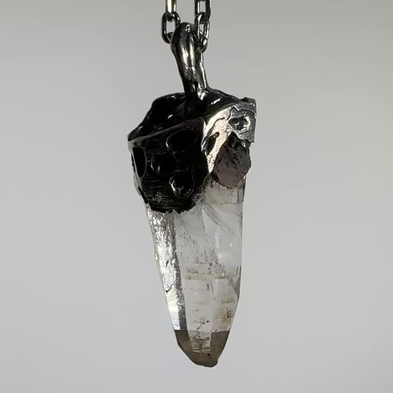 喜馬拉雅水晶/純銀粗獷個性手工項鏈 - 項鍊 - 純銀 