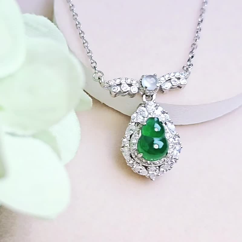 |Blessed and Wealthy|A-quality jade high ice green plump gourd sterling silver luxury open lid necklace - Necklaces - Jade 