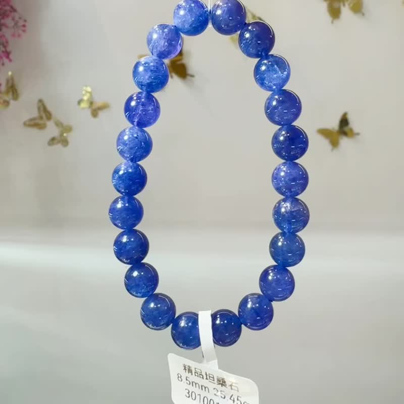 精品濃色坦桑石丹泉石8.5mm25.45g手珠水晶提升專注力正能量人緣 - 手鍊/手環 - 水晶 藍色