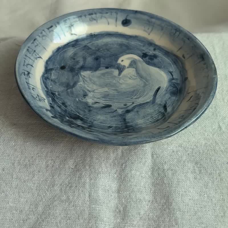 不驚 不怖 不畏   14.1 cm青花彩繪盤 - 盤子/餐盤/盤架 - 陶 