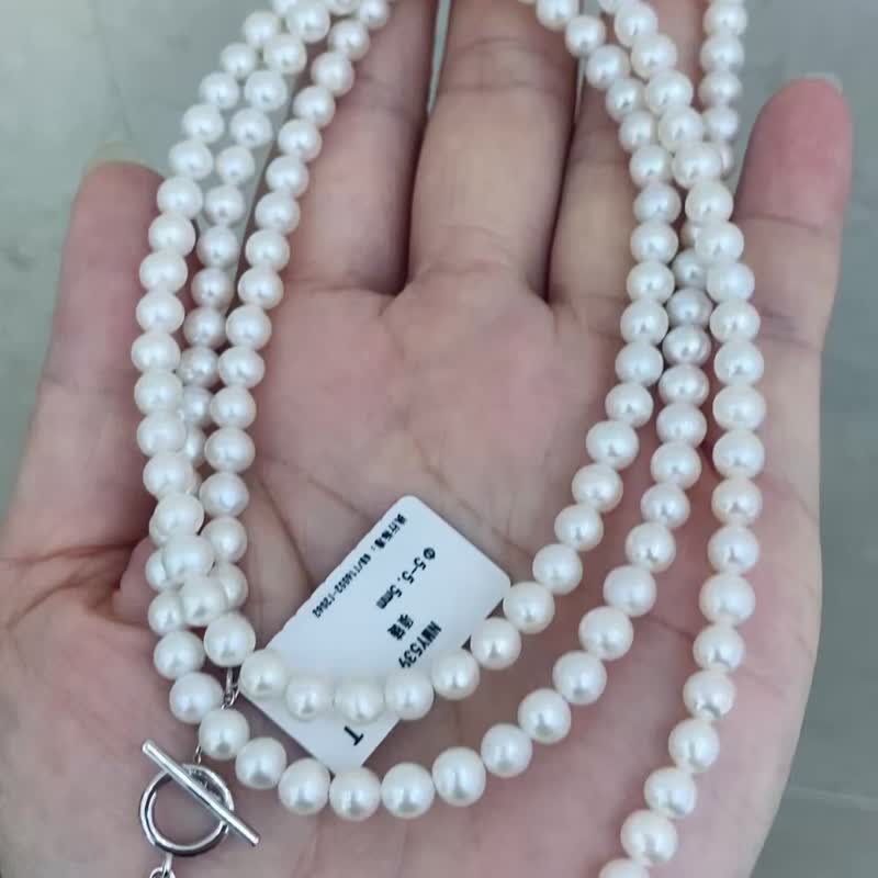 爵士巴黎淡水天然珍珠真珠珍珠項鍊珍珠項鏈Y字鍊毛衣鏈調節銀扣 - 項鍊 - 珍珠 銀色