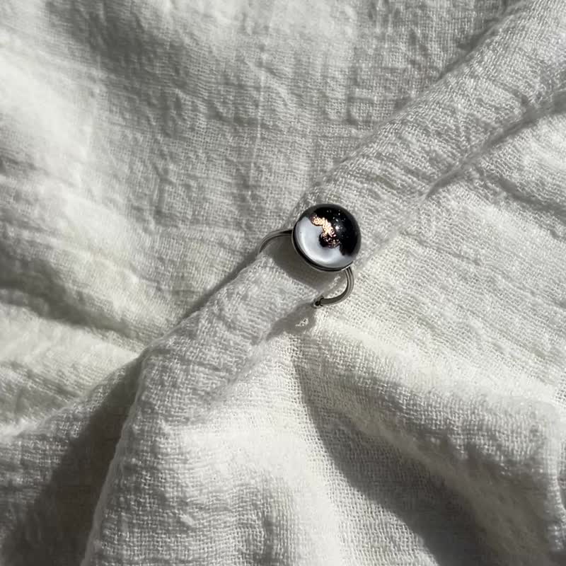 潑墨流金 不鏽鋼 黑白 戒指 - 戒指 - 不鏽鋼 黑色