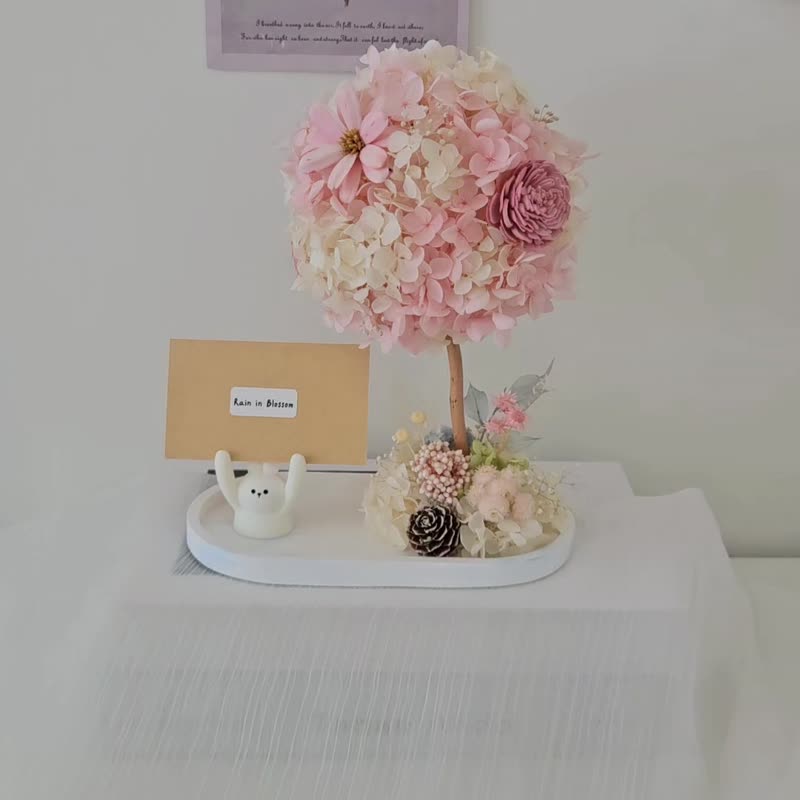 粉白繡球花樹擴香名片座 祝賀花禮 開幕花禮 - 乾燥花/永生花 - 植物．花 粉紅色