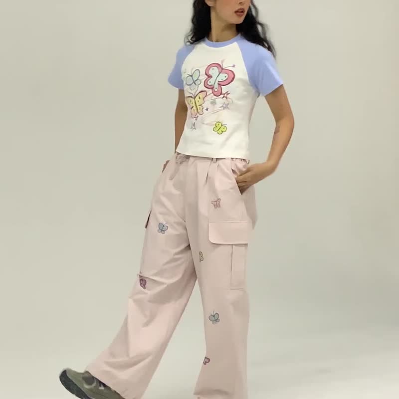 odd maker all over printed hand-painted butterfly casual overalls - Women's Pants - Cotton & Hemp 