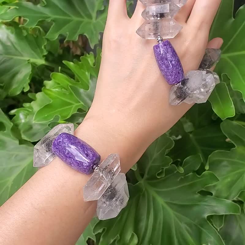 頂級紫龍晶 赫基蒙閃靈鑽 智慧 招財 收藏 大寶石 手鍊 單品 禮物 - 手鍊/手環 - 寶石 紫色