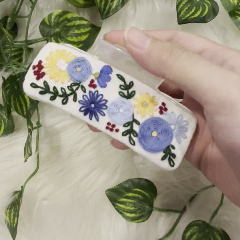 刺繡髮 花卉圖案 復古風格 - 髮夾/髮圈 - 棉．麻 藍色