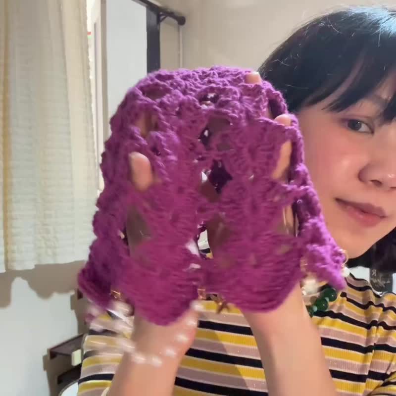 Mesh hat with charm (grape) - หมวก - ผ้าฝ้าย/ผ้าลินิน สีม่วง