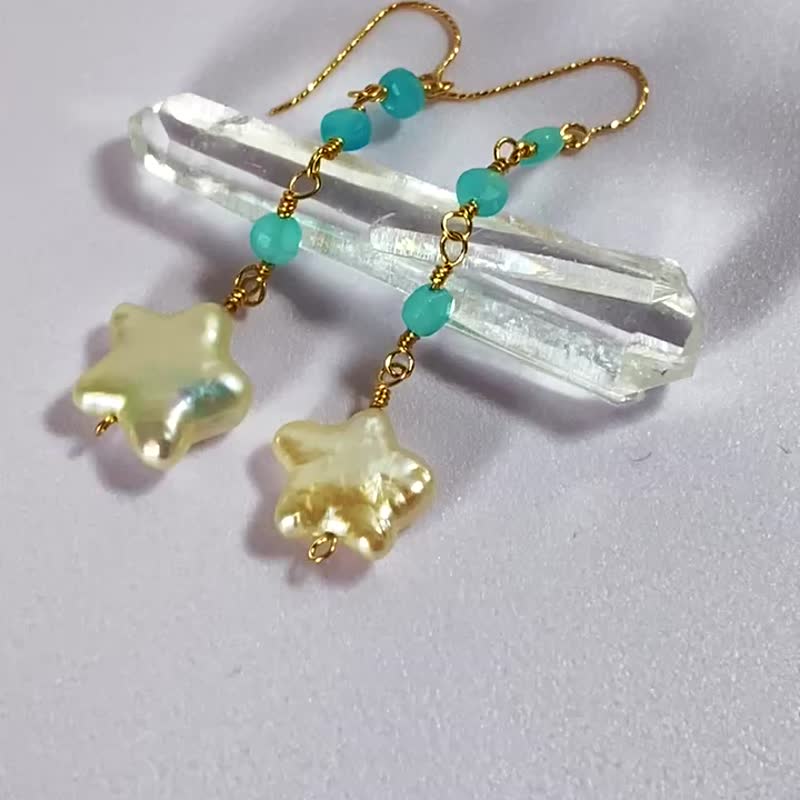 Amazonite and star pearl earrings SS23 - Earrings & Clip-ons - Pearl White
