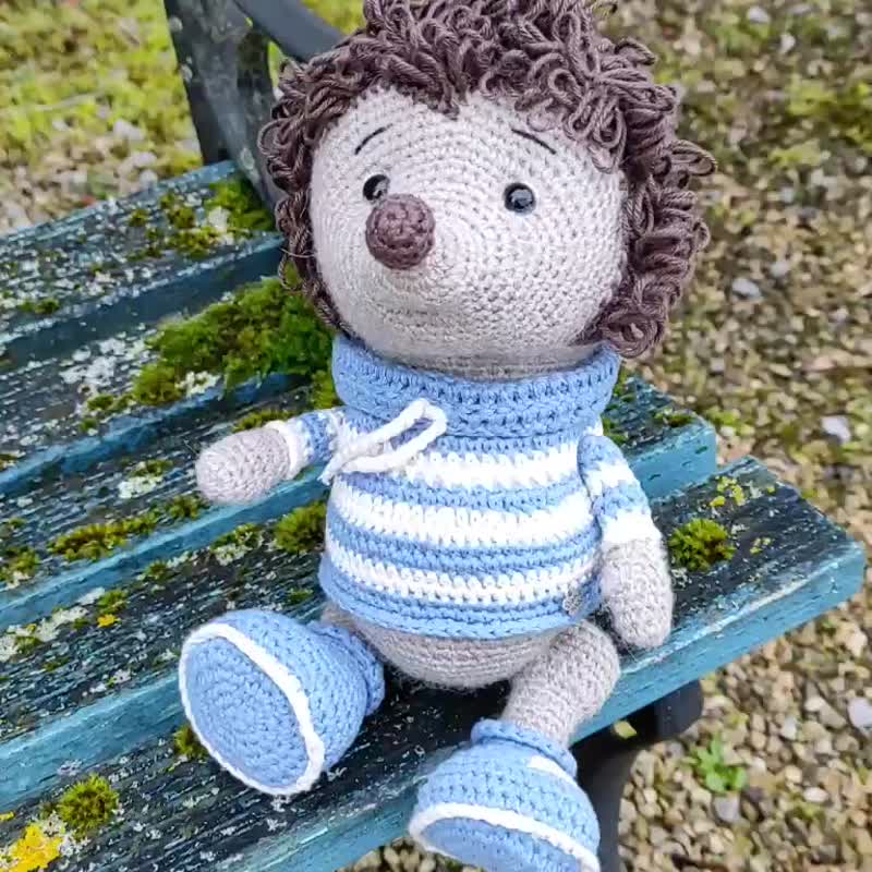 Hedgehog in hoodie crochet soft toy amigurumi gift for her gift for child gift f - ของเล่นเด็ก - ผ้าฝ้าย/ผ้าลินิน หลากหลายสี