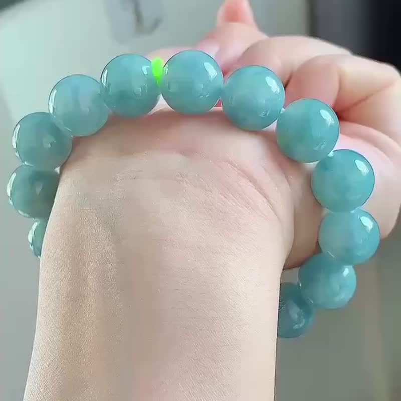 天然翡翠 緬甸 A玉 玉珠 玉鏈 手鏈 • 冰種藍水翡翠手串 - 手鍊/手環 - 玉石 藍色