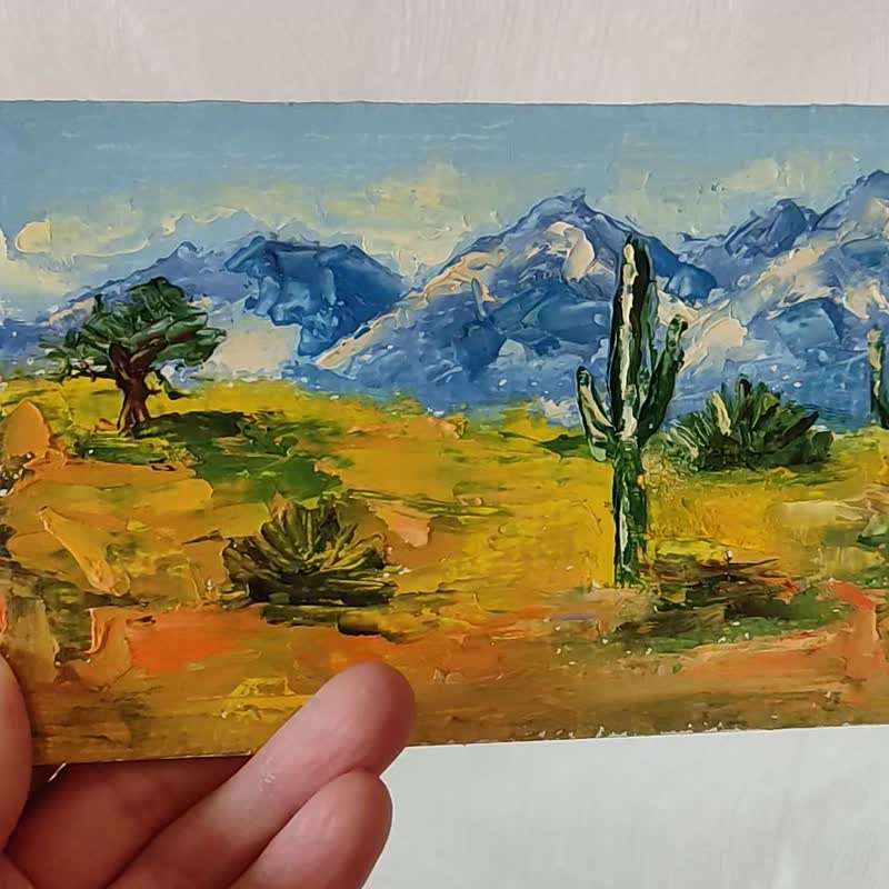 Cactus Painting Sonora Desert Original Art Arizona Mountain Landscape  手工油畫, 油畫原 - 海報/掛畫/掛布 - 其他材質 多色