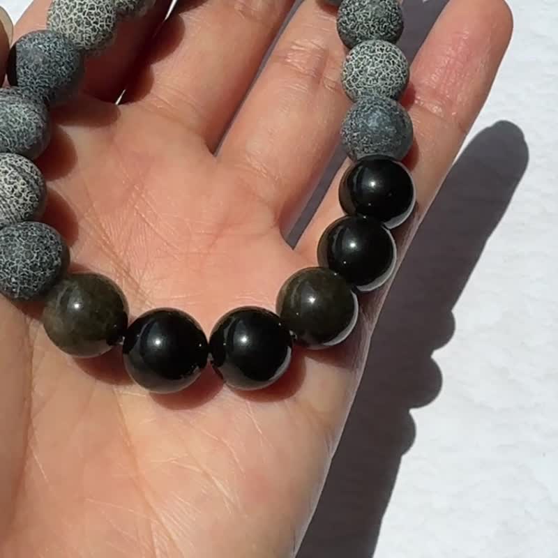 Stone Weathered Agate Natural Stone Crystal Stretch Bracelet Bracelet - สร้อยข้อมือ - คริสตัล สีดำ