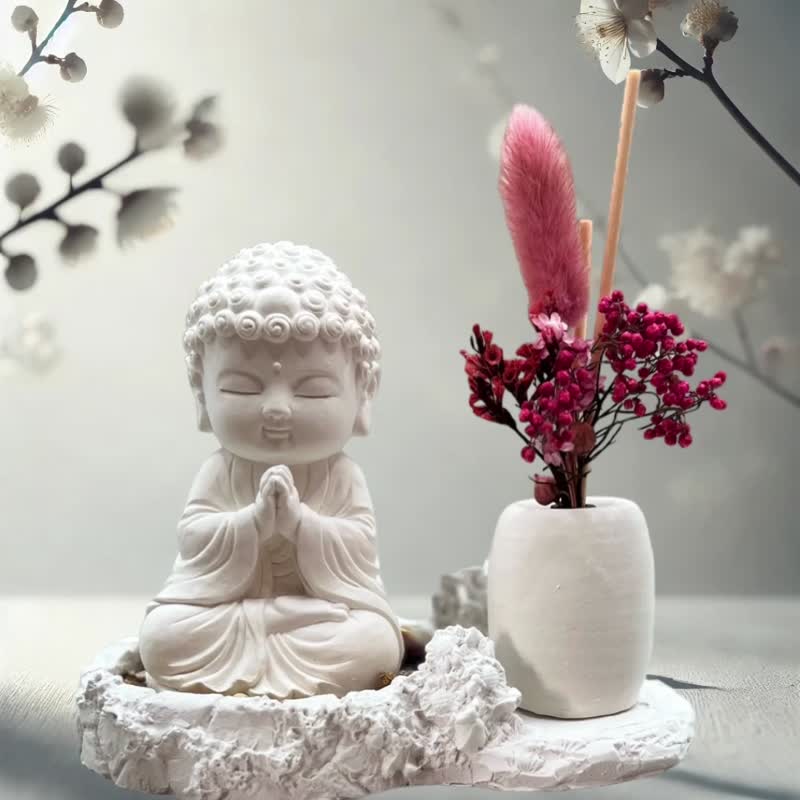 Shunde Luxurious Pastoral Set of Pure Thoughts of Auspicious Little Buddhas Art Fragrance Diffuser Enhances Home Aesthetics - Fragrances - Cement White