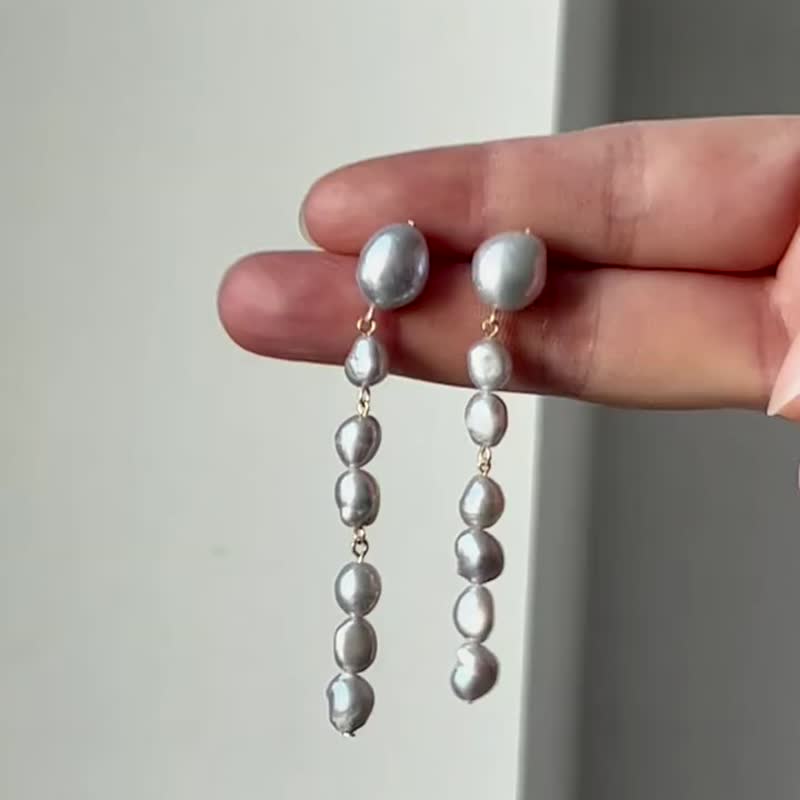 Hazy and clear ~ niche extremely beautiful light gray purple baroque asymmetrical pearl S925 silver earrings - Earrings & Clip-ons - Pearl 