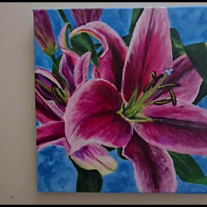 Acrylic Painting / Art / Original Hand-Painted [Lilies Harmony] 30×30 Decorative Wall Art - ของวางตกแต่ง - อะคริลิค 