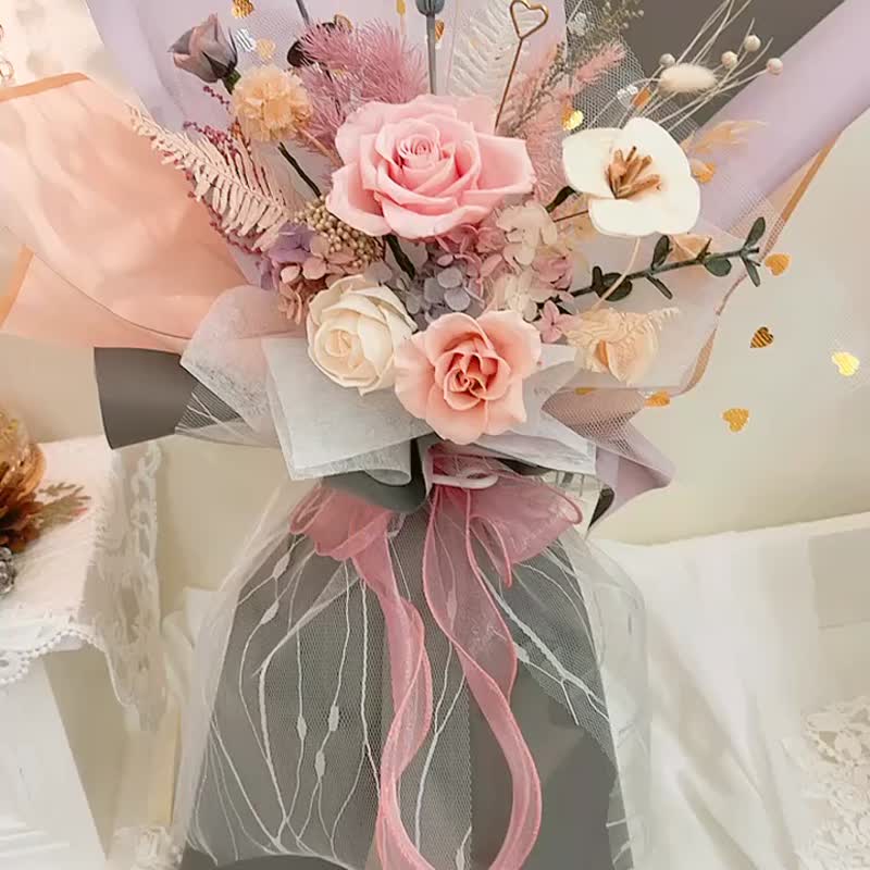 永生花束.求婚.結婚登記.驚喜.儀式感.情人節.生日.畢業.母親節 - 乾燥花/永生花 - 植物．花 粉紅色