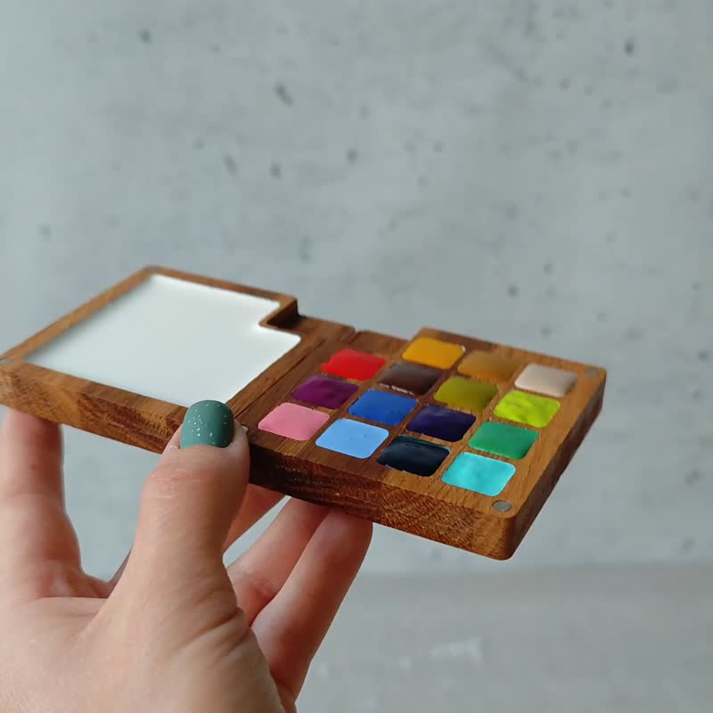 Wooden GO DRAW watercolor palette for painting (original). - 插畫/繪畫/寫字 - 木頭 