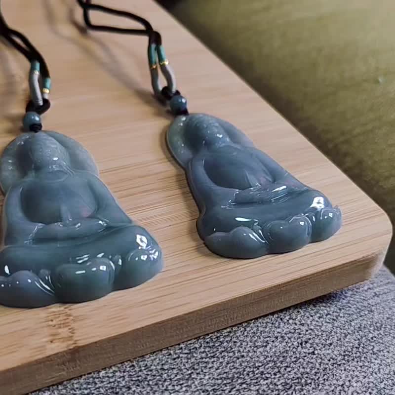 純翠 天然瓜地馬拉 冰濃藍紫大素衣觀音調整式繩鏈 佛系 - 項鍊 - 玉石 